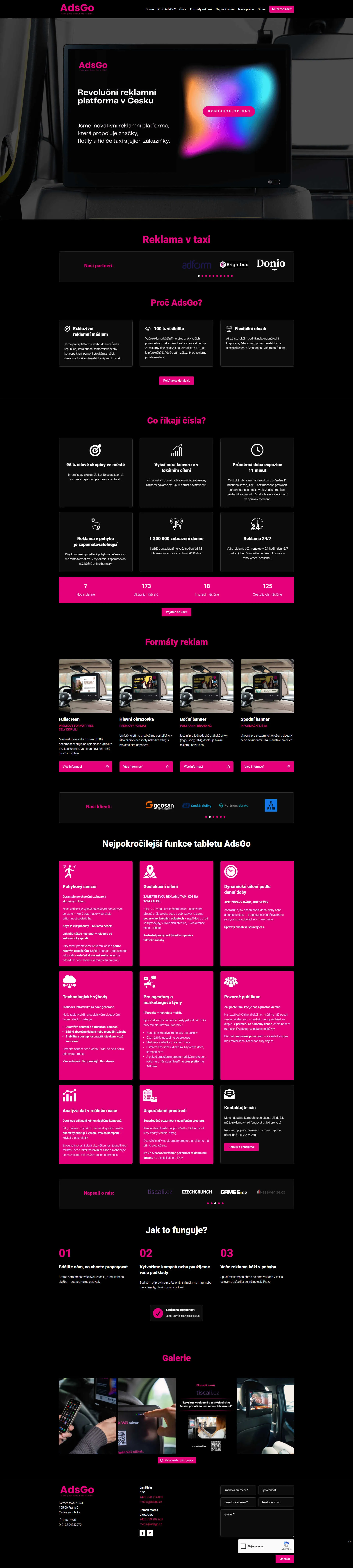 Náhled webu AdsGo – reklamní platforma v taxi