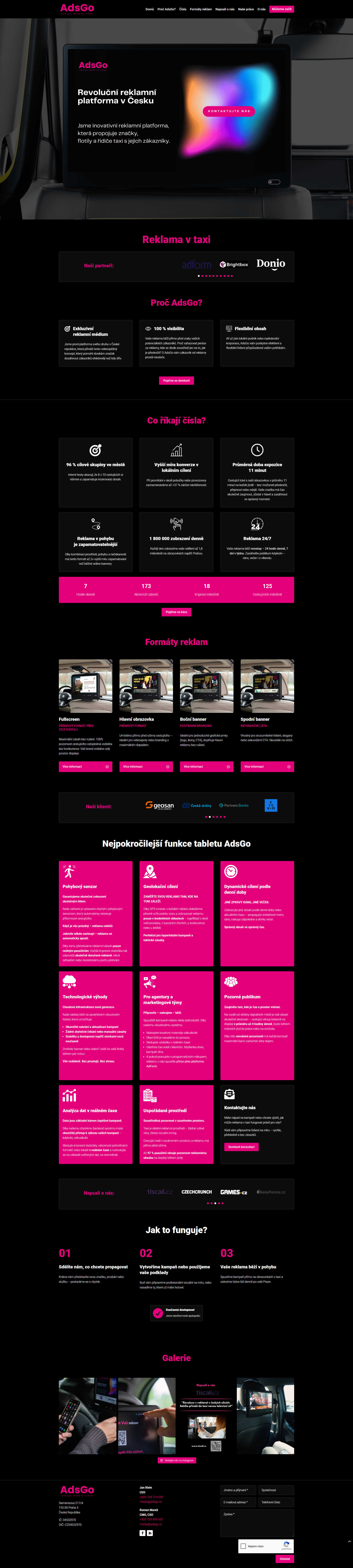Náhled webu AdsGo – reklamní platforma v taxi